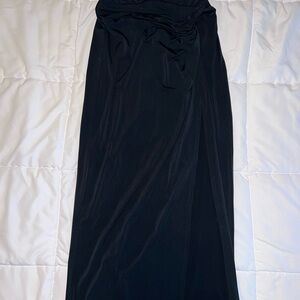 Black Elegant Draped Maxi Skirt - Women